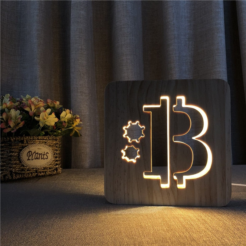 Bitcoin Wood Lamp