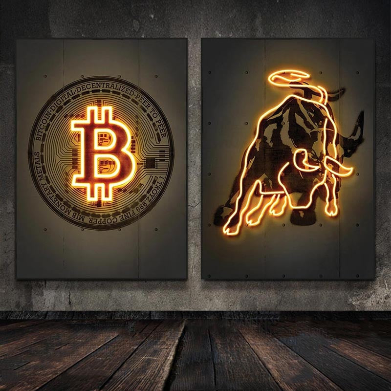 Gold Bitcoin & Bull Wall Art